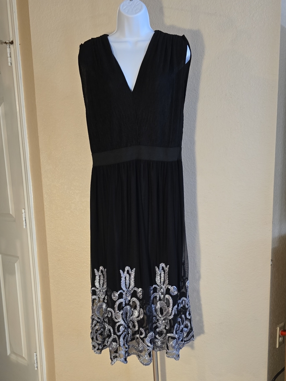 Cupio Black Midi Dress with Silver Embroidered Hem